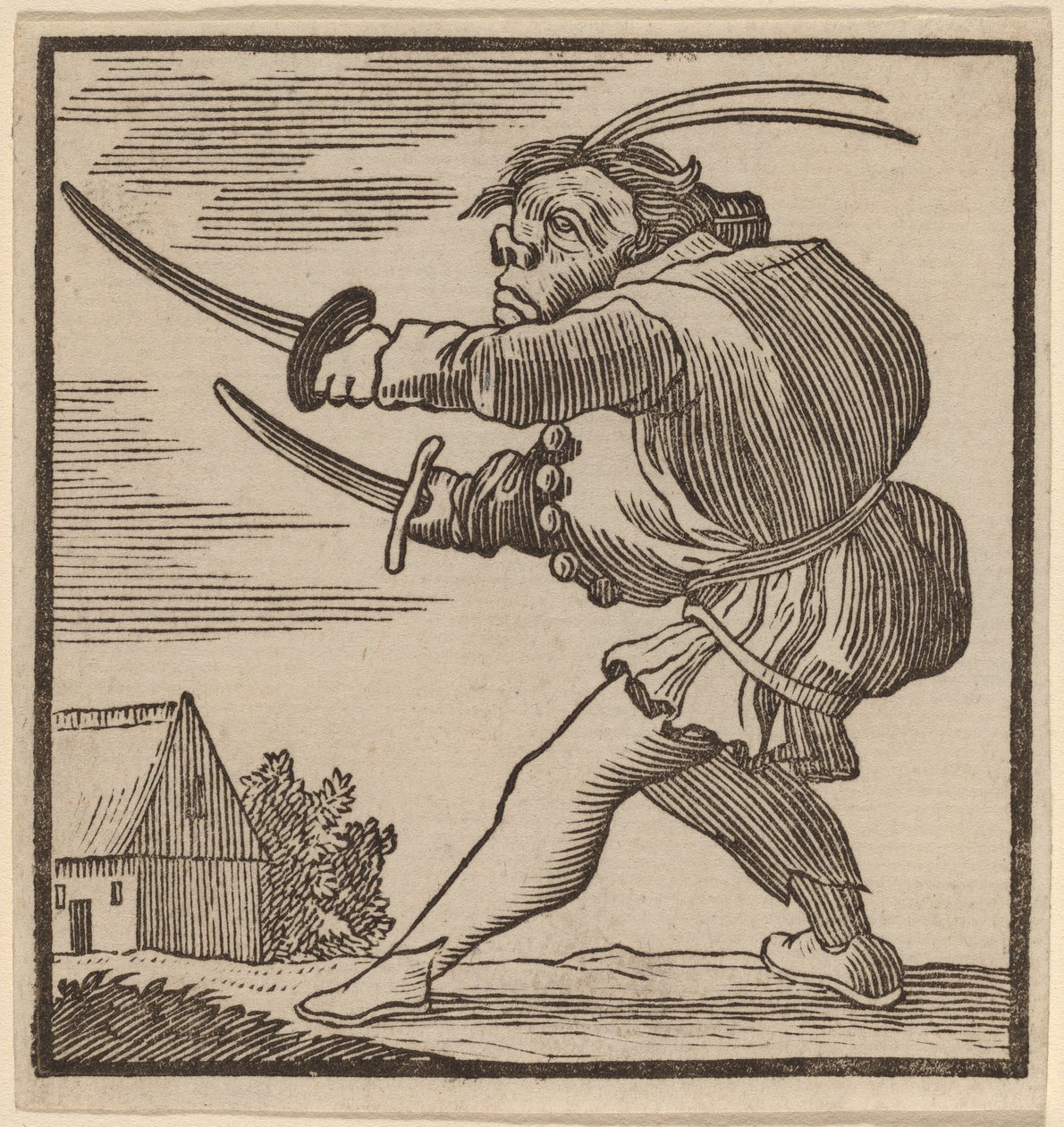 Gobbo brandendo due spade da H. Numan after Jacques Callot