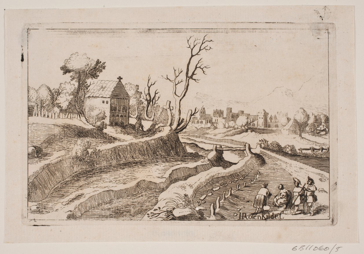 Paesaggio con cappella con una piccola croce sul frontone da H. Rosenkilde