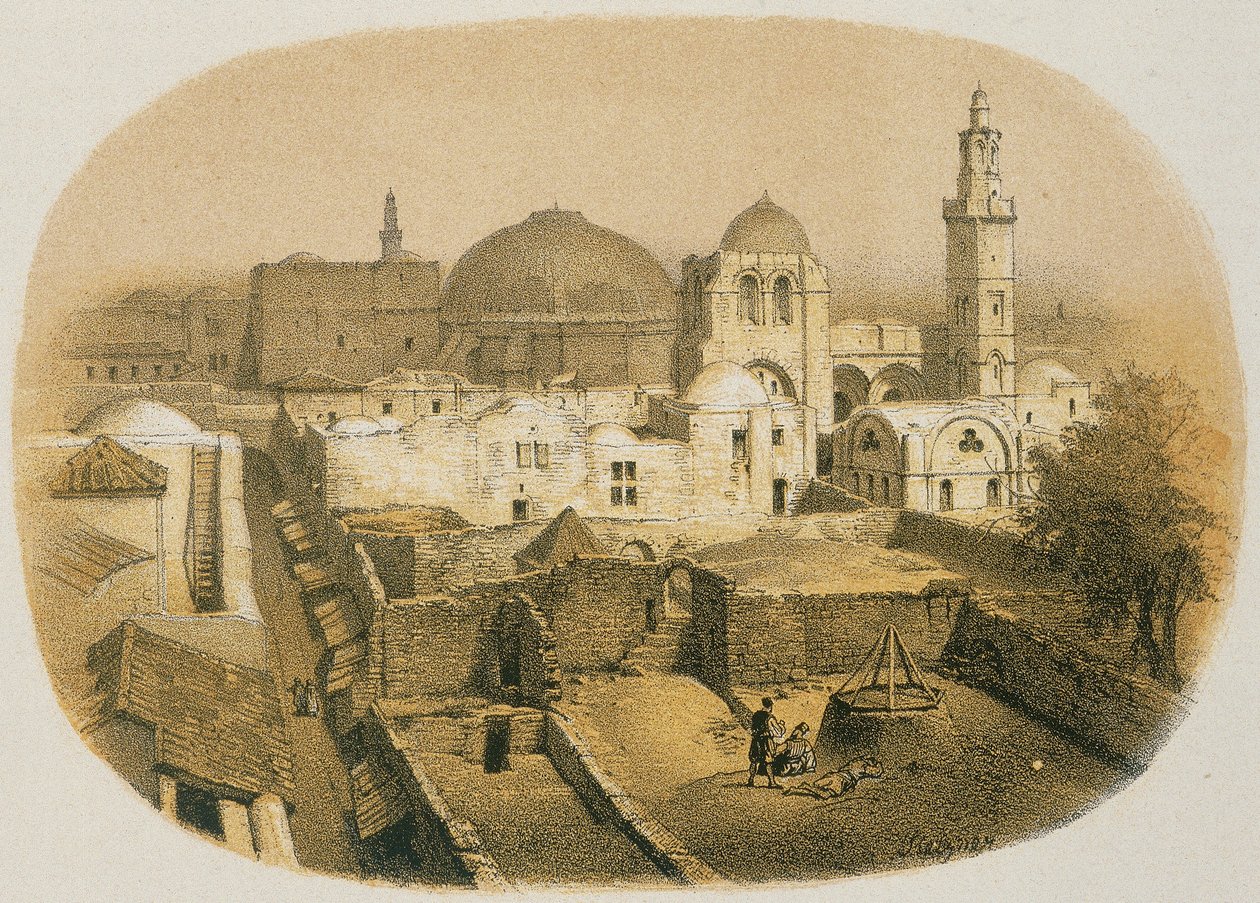 Chiesa del Santo Sepolcro a Gerusalemme. Incisione di Stelzner - Steinkopk J.F. Editore da H. Stelzner