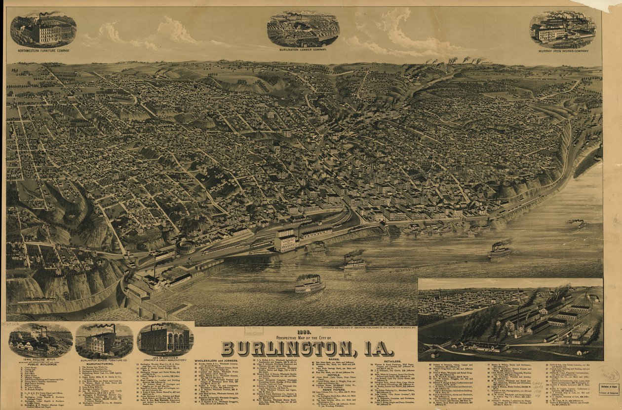 Mappa prospettica del 1889 della città di Burlington, Ia. LOC 75693230 da H. Wellge
