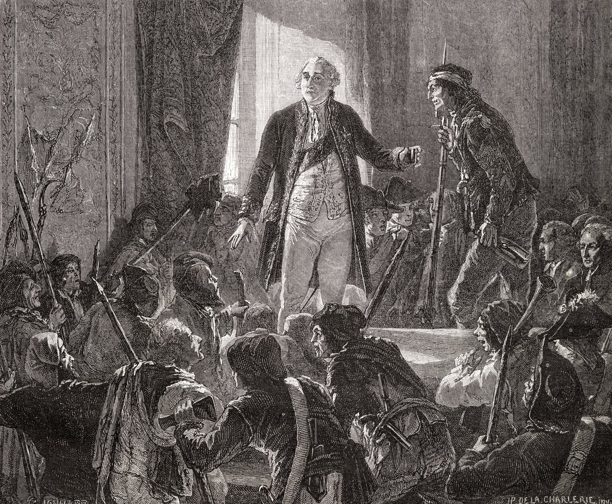 Re Luigi XVI (1754-93) brinda alla salute della nazione, 20 giugno 1792 da H. de la Charlerie
