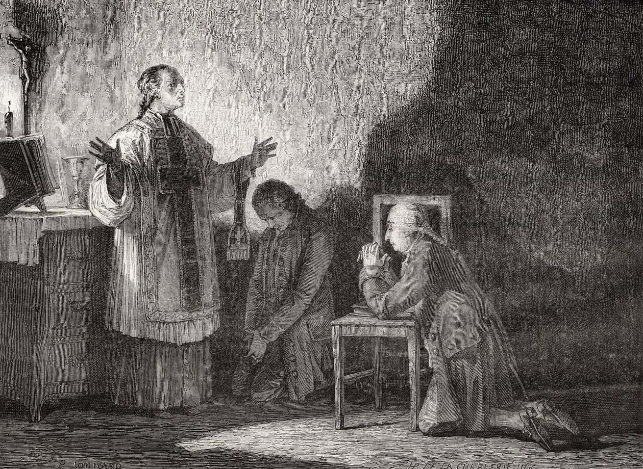 Luigi XVI (1754-93) in preghiera prima della sua esecuzione da H. de la Charlerie