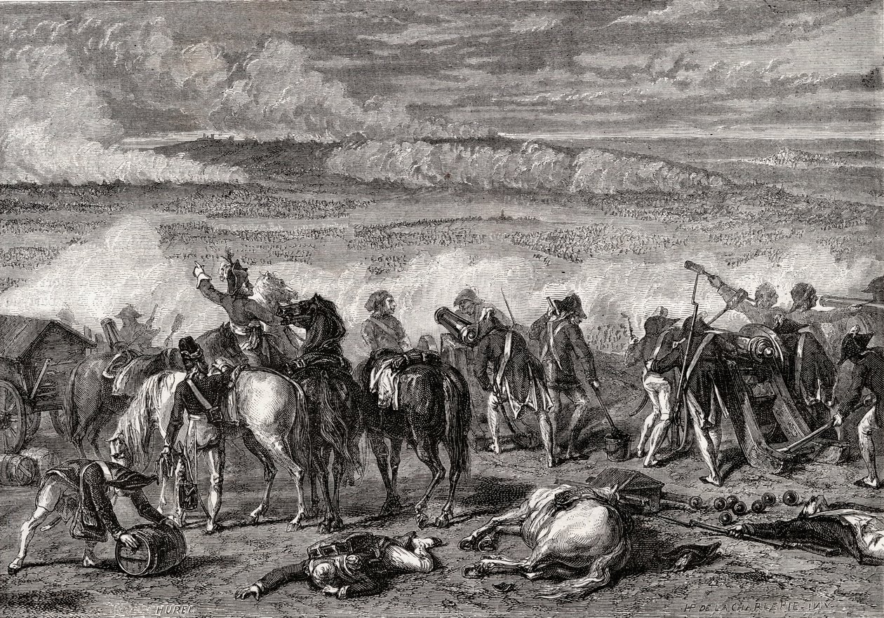La battaglia di Jemappes, 6 novembre 1792, inciso da Alexandre Hurel da H. de la Charlerie
