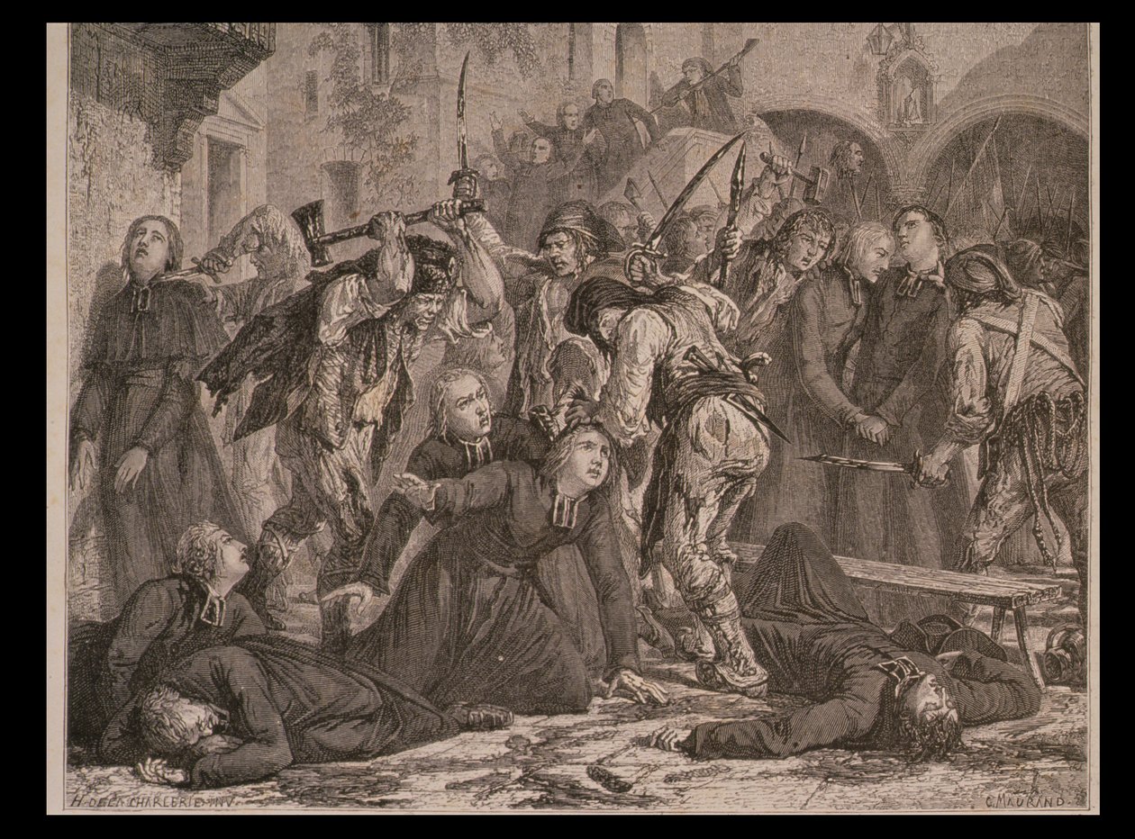 Il massacro dei sacerdoti nel settembre 1792, inciso da Charles Maurand da H. de la Charlerie