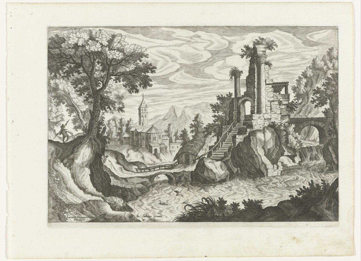 Paesaggio con fiume e rovina da H. van Schuppen