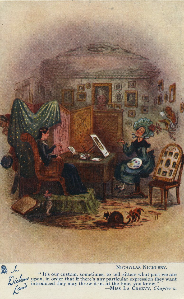 Nella terra di Dickens - Cartolina di Nicholas Nickleby, c.1905 da Hablot Knight Browne