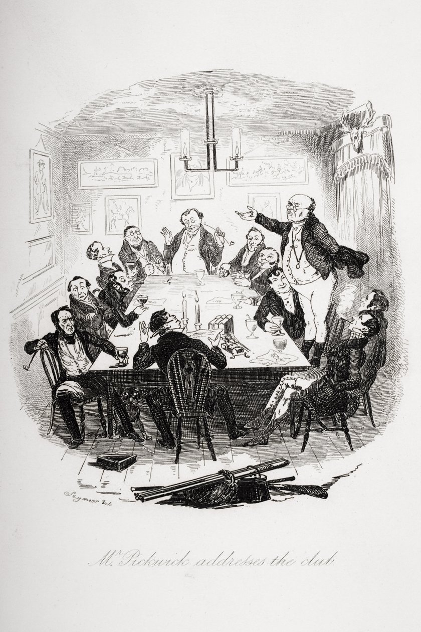 Mr. Pickwick si rivolge al club, illustrazione da 