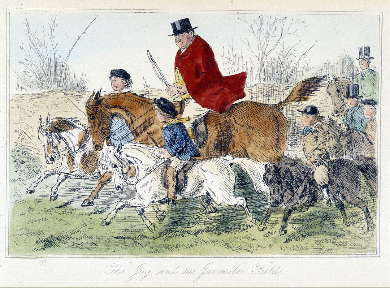 Scena di caccia, caricatura inglese sulla caccia alla volpe tratta da "adventures of Thomas Scott or Hawbuck Grange", illustrazione di H.K. Browne e W.T. Maud da Hablot Knight Browne