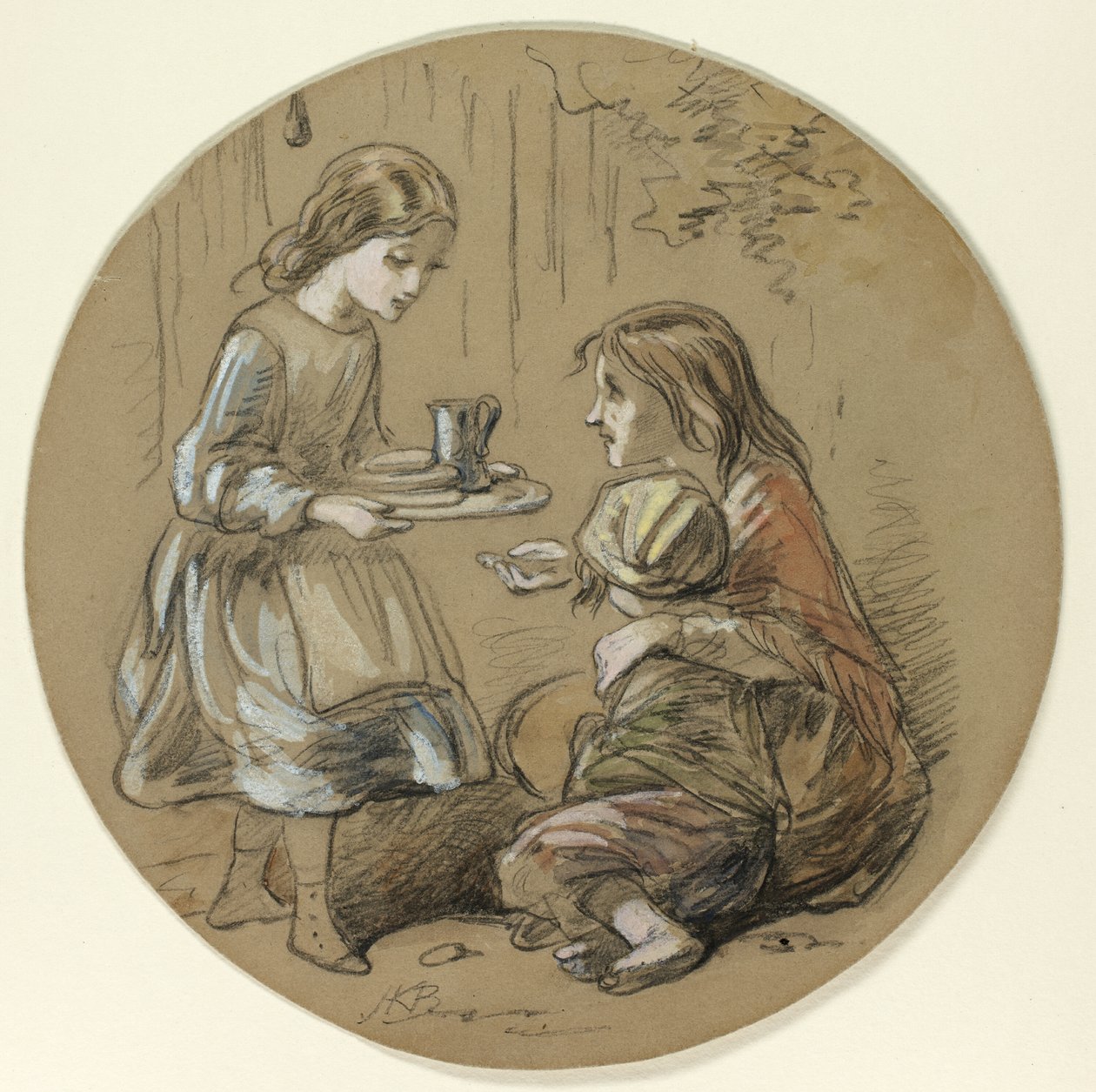 Ragazza che porta cibo ai bambini poveri da Hablot Knight Browne