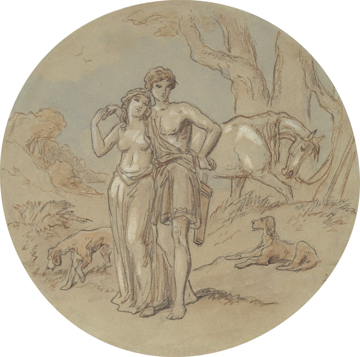 Uno dei diciotto disegni per una serie di piatti che illustrano Venere e Adone da Hablot Knight Browne