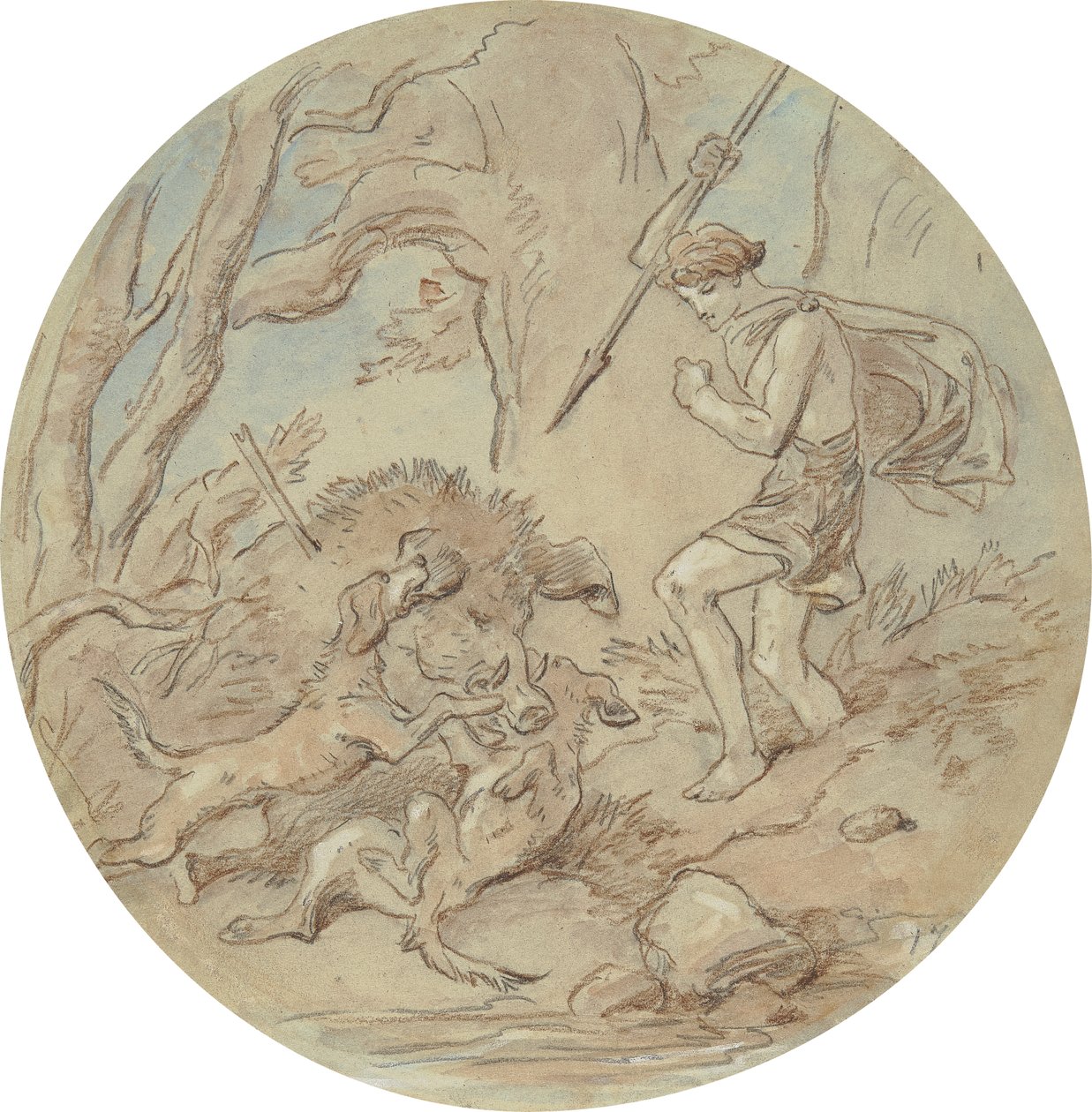 Uno dei diciotto disegni per una serie di piatti che illustrano Venere e Adone da Hablot Knight Browne