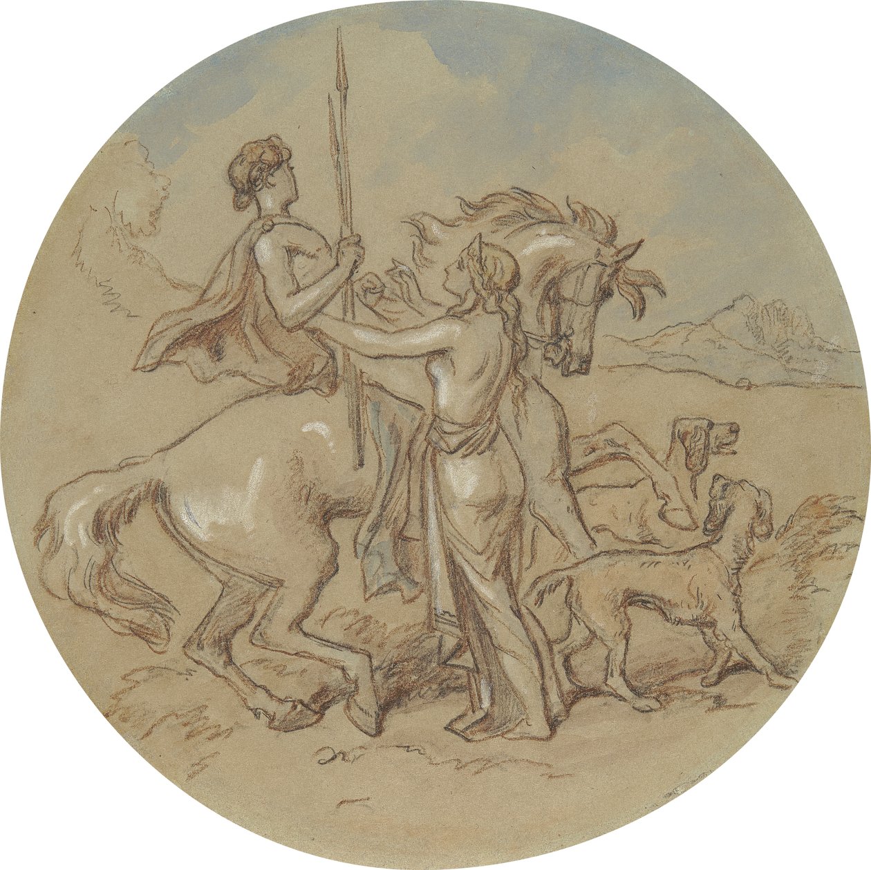 Uno dei diciotto disegni per una serie di piatti che illustrano Venere e Adone da Hablot Knight Browne