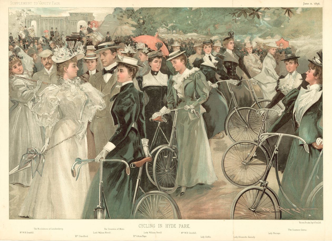 In bicicletta a Hyde Park (litografia a colori) da Hal Hurst