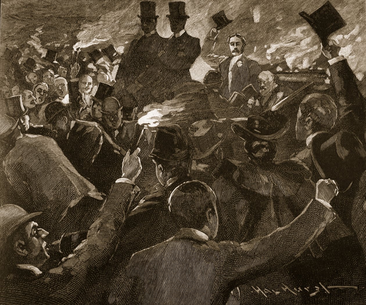 Mr Balfour a Dublino: processione con torce, illustrazione da 