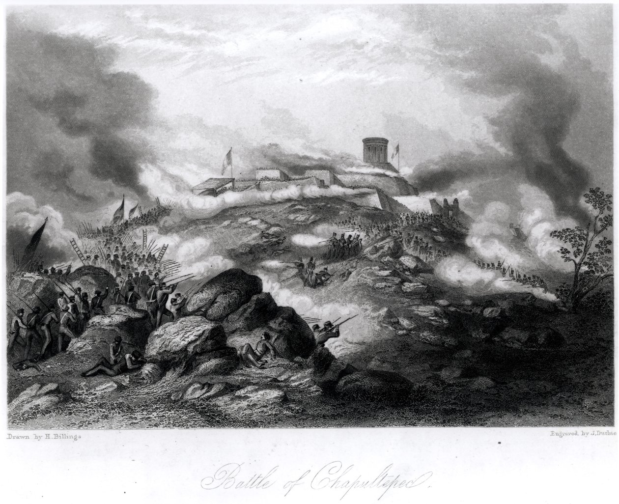 La battaglia di Chapultepec, 1847, inciso da J. Duthie da Hammatt Billings