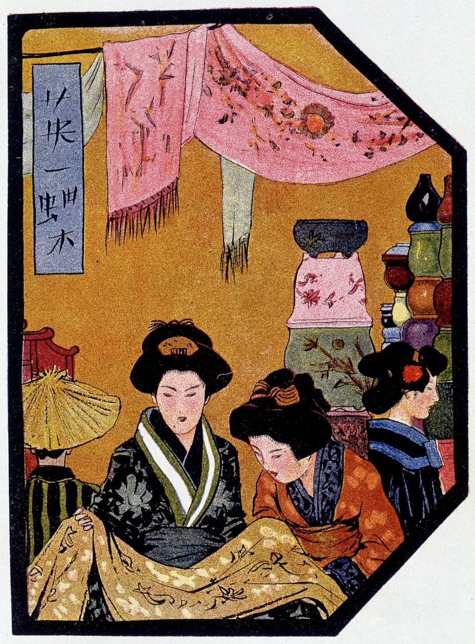Giovane giapponese nei negozi di seta - in "Bambola giapponese" di Félicien Champsaur, ill. Hanafusa Itcho, Parigi da Hanabusa Itcho