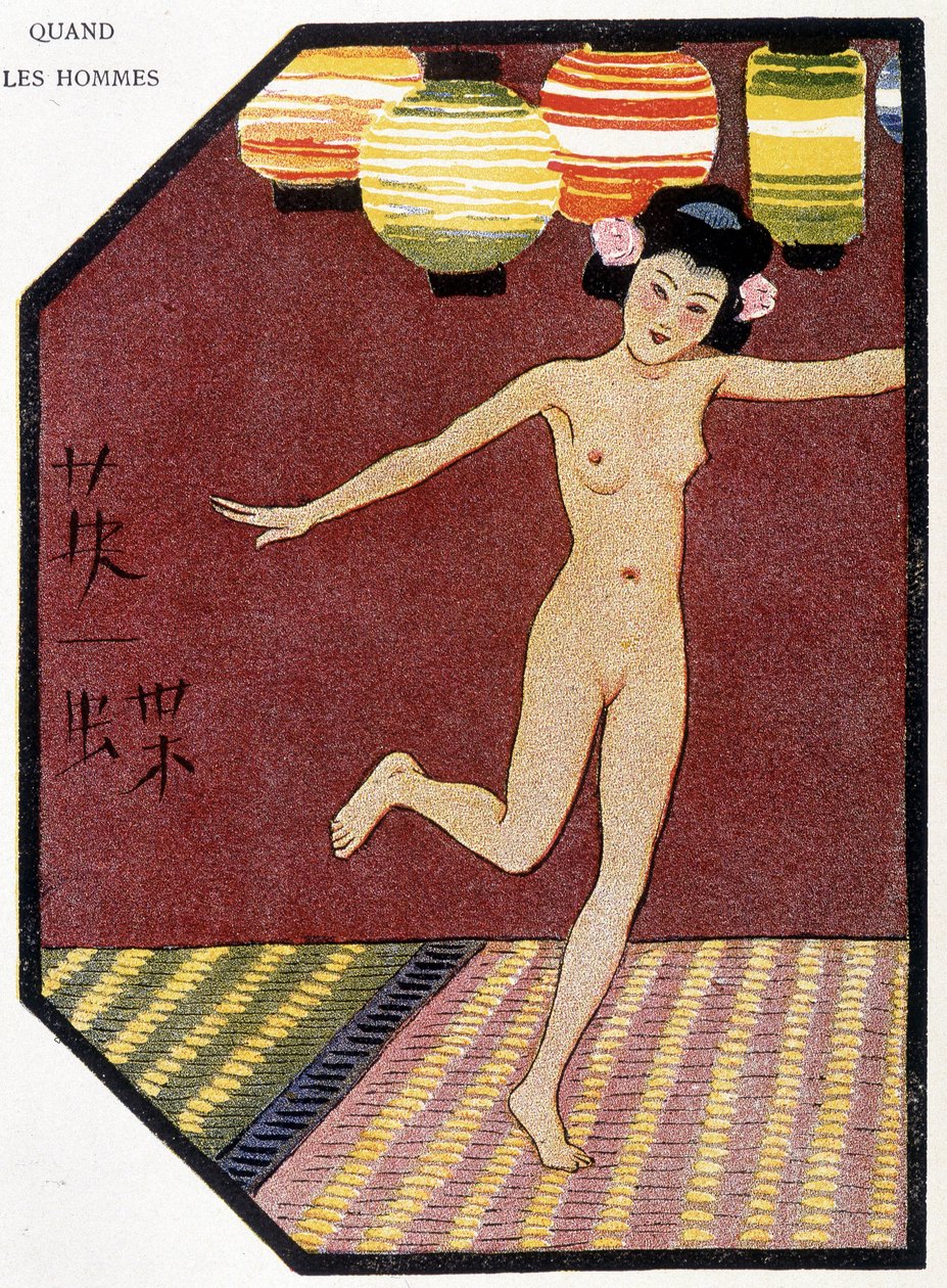 Giovane nuda giapponese che danza da Hanabusa Itcho