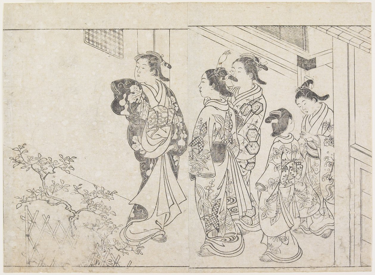 Cinque prostitute in un cortile da Hanabusa Shigenobu