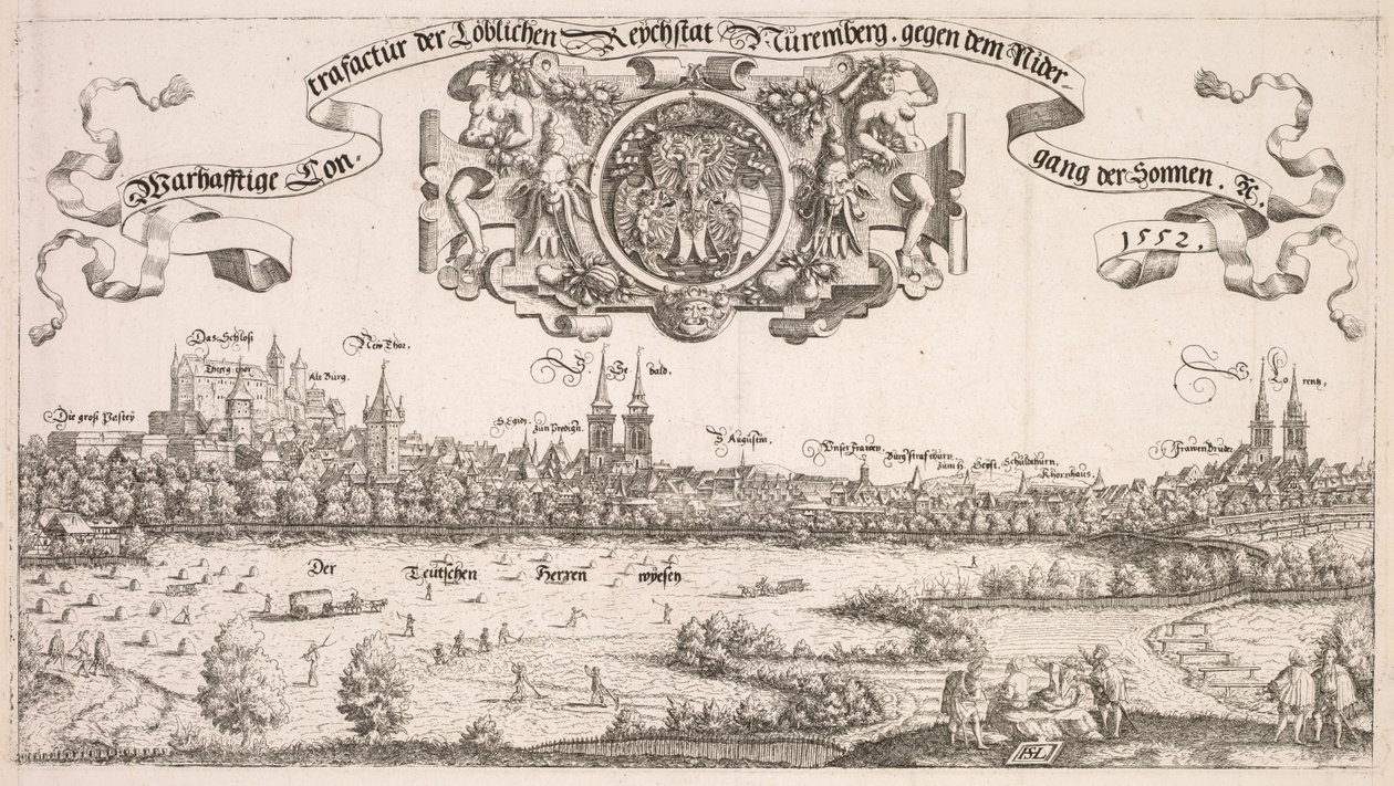 Veduta panoramica di Norimberga: porzione centrale, 1552 da Hanns Sebald Lautensack