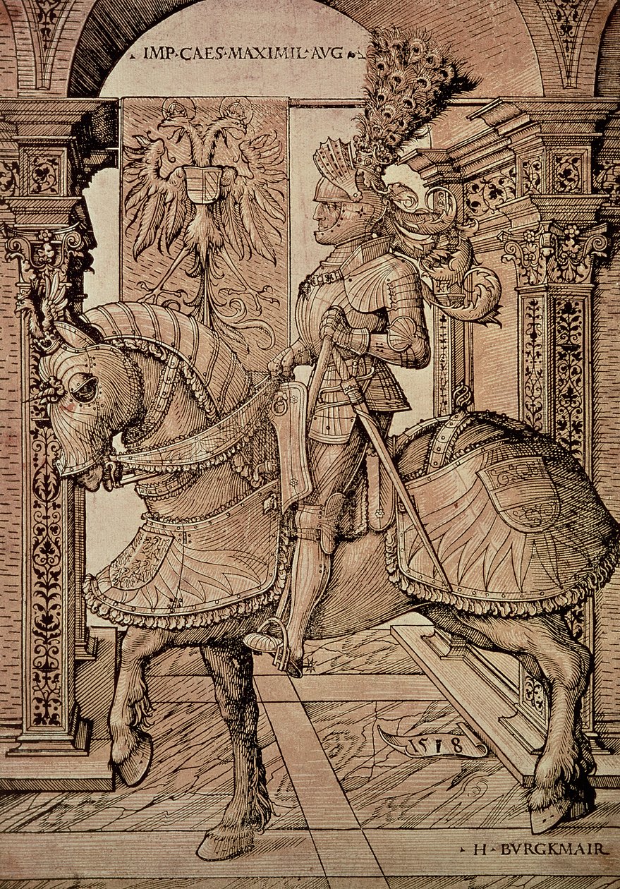 Imperatore Massimiliano I a cavallo, 1518 da Hans Burgkmair