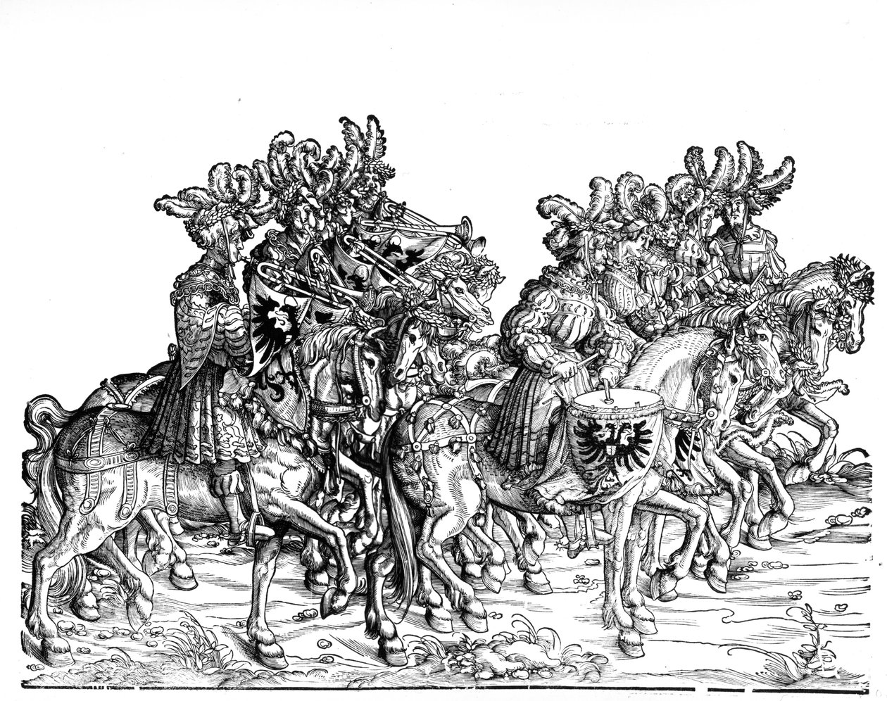 Dieci musicisti, dal corteo trionfale di Massimiliano I, c.1517 da Hans Burgkmair