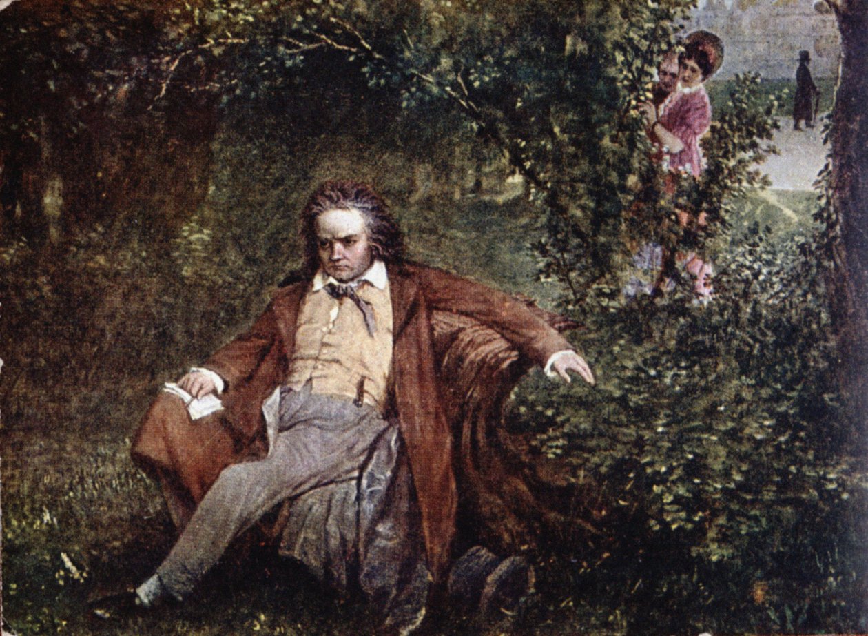 Cartolina raffigurante Ludwig van Beethoven (1770-1827) nella foresta, c.1910 da Hans Leithner