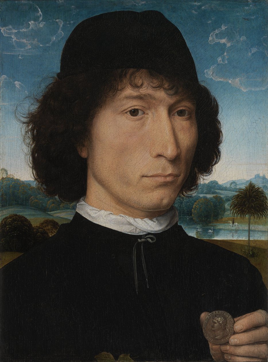 Ritratto di un uomo con una moneta romana da Hans Memling