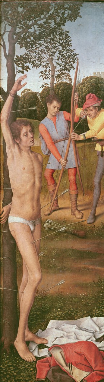 Trittico della Resurrezione, pannello sinistro: Il martirio di San Sebastiano, c.1485-90 da Hans Memling