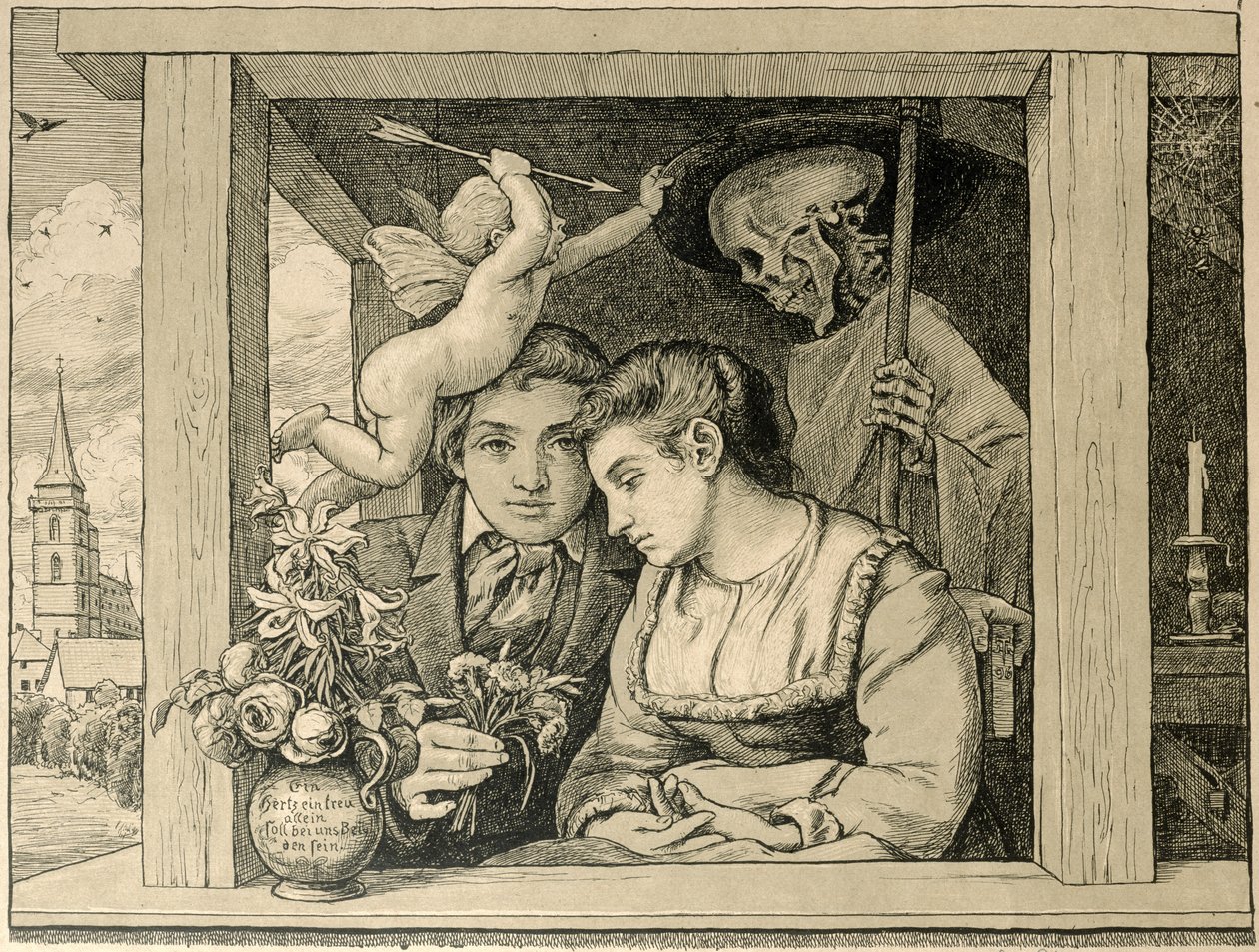 La morte del mietitore (Amore e Morte, I novelli sposi) 1896 da Hans Thoma