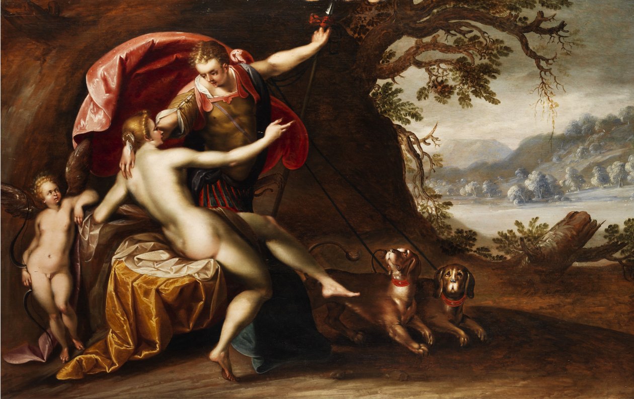 Venere e Adone con cani da Hans von Aachen