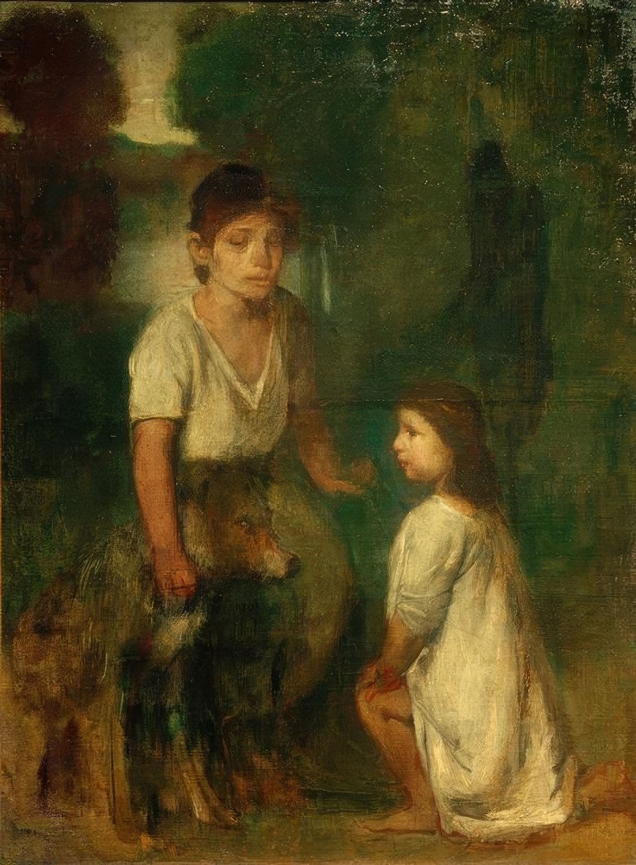 Due bambini con cane da Hans von Marées