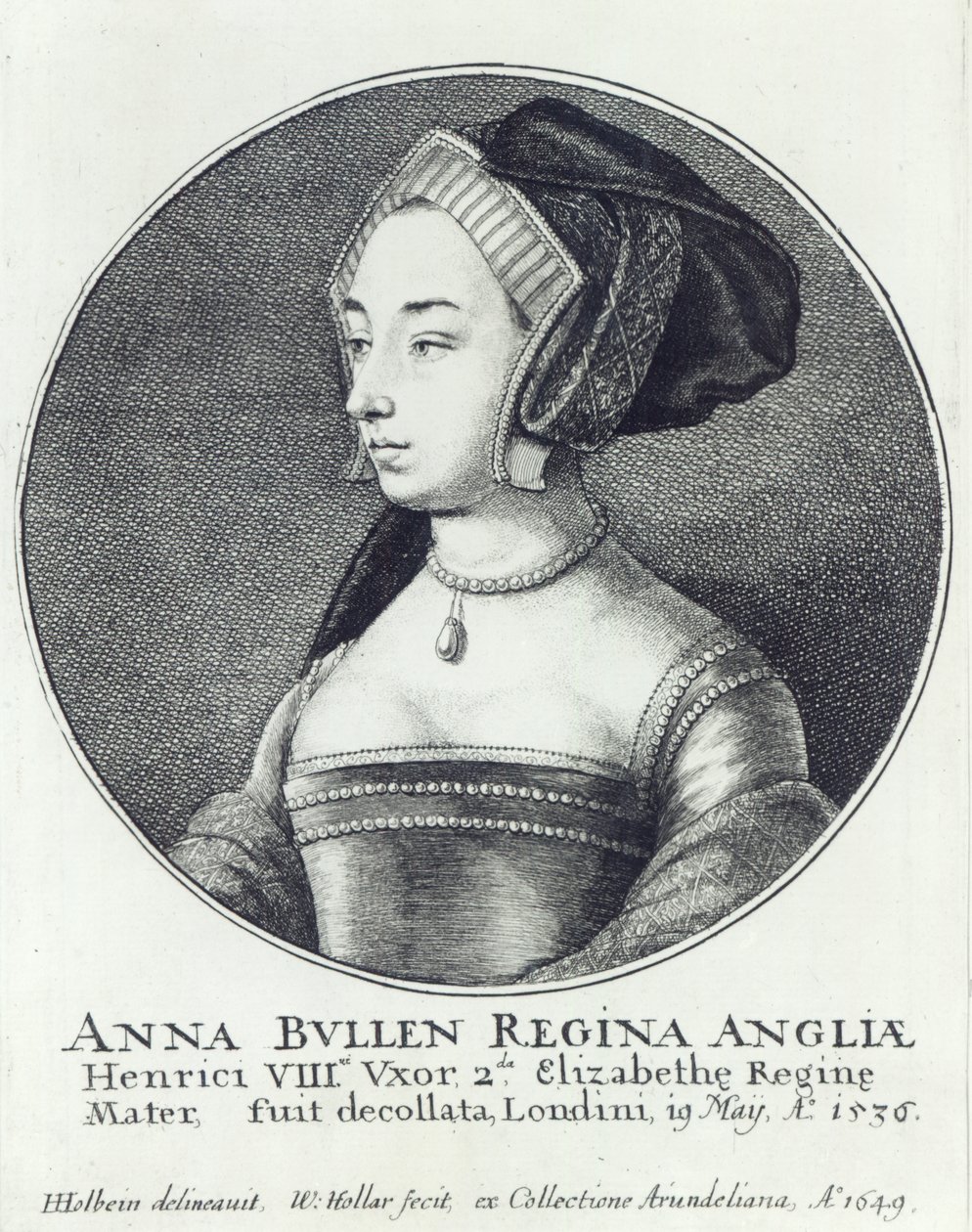 Anna Bolena, inciso da Wenceslaus Hollar da Hans (after) Holbein the Younger