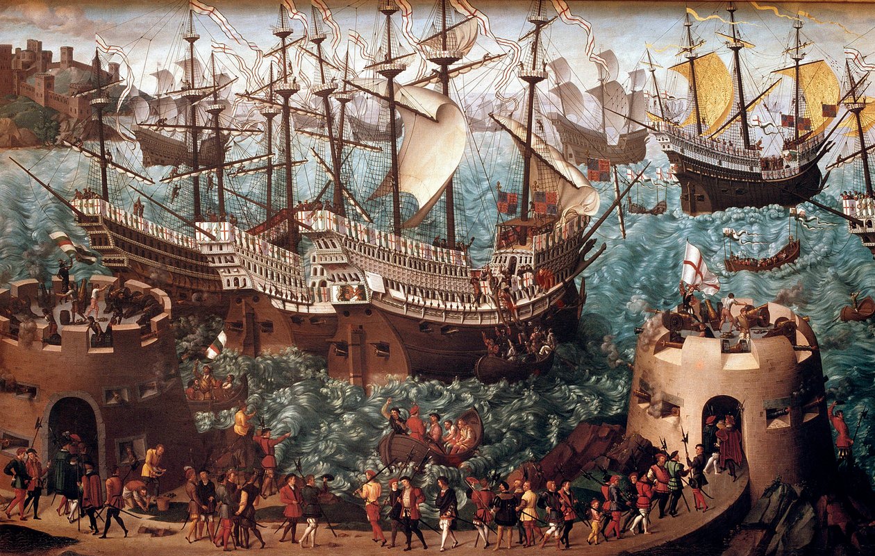 Imbarco di Enrico VIII (1491-1547) a Dover sul galeone Henri Grace a Dieu in occasione del trattato firmato con Francesco I (il Campo del Drappo d