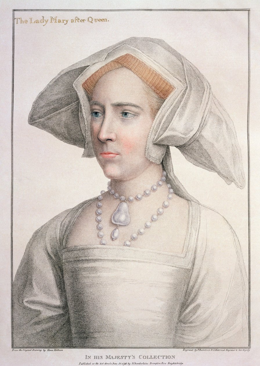 Maria Tudor (1516-58) inciso da Francesco Bartolozzi (1727-1815) da Hans (after) Holbein the Younger