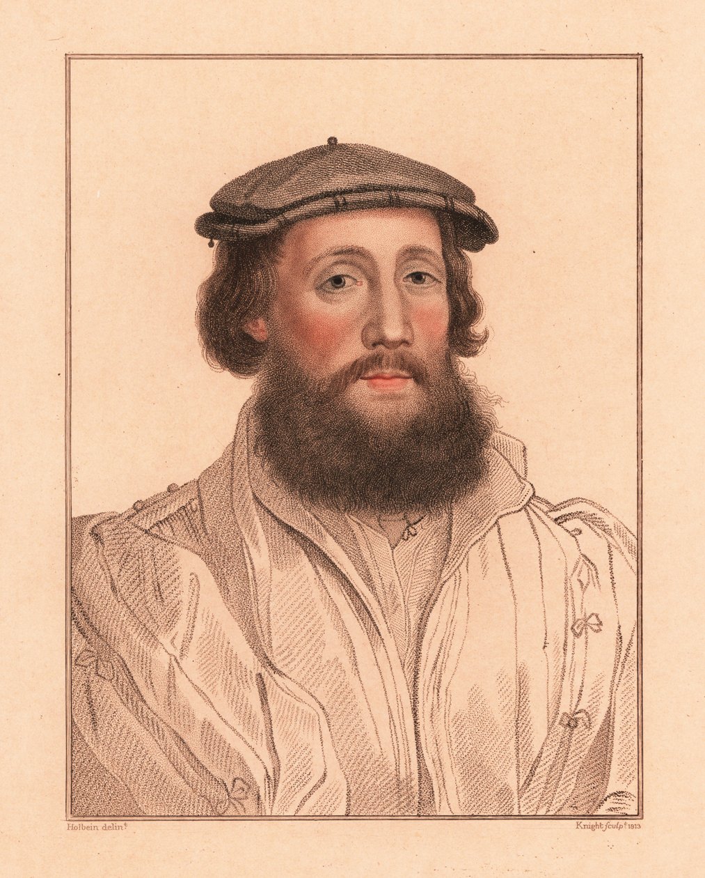 Ritratto di un uomo sconosciuto, corte di Re Enrico VIII, c. 1532 (incisione) da Hans (after) Holbein the Younger