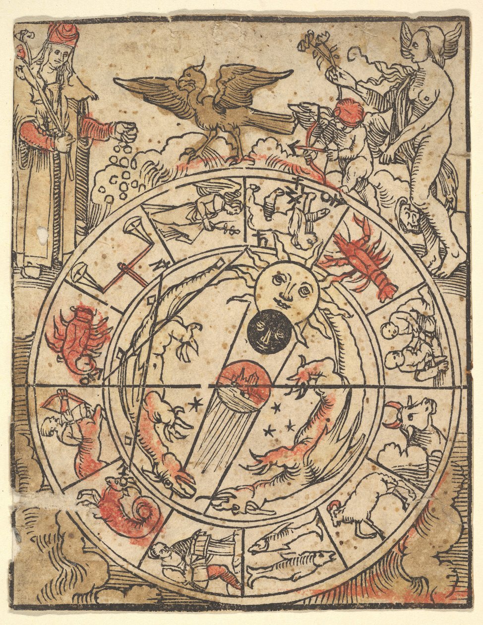 Carta dei segni dello zodiaco con Venere, Cupido e un santo vescovo da Hans Baldung