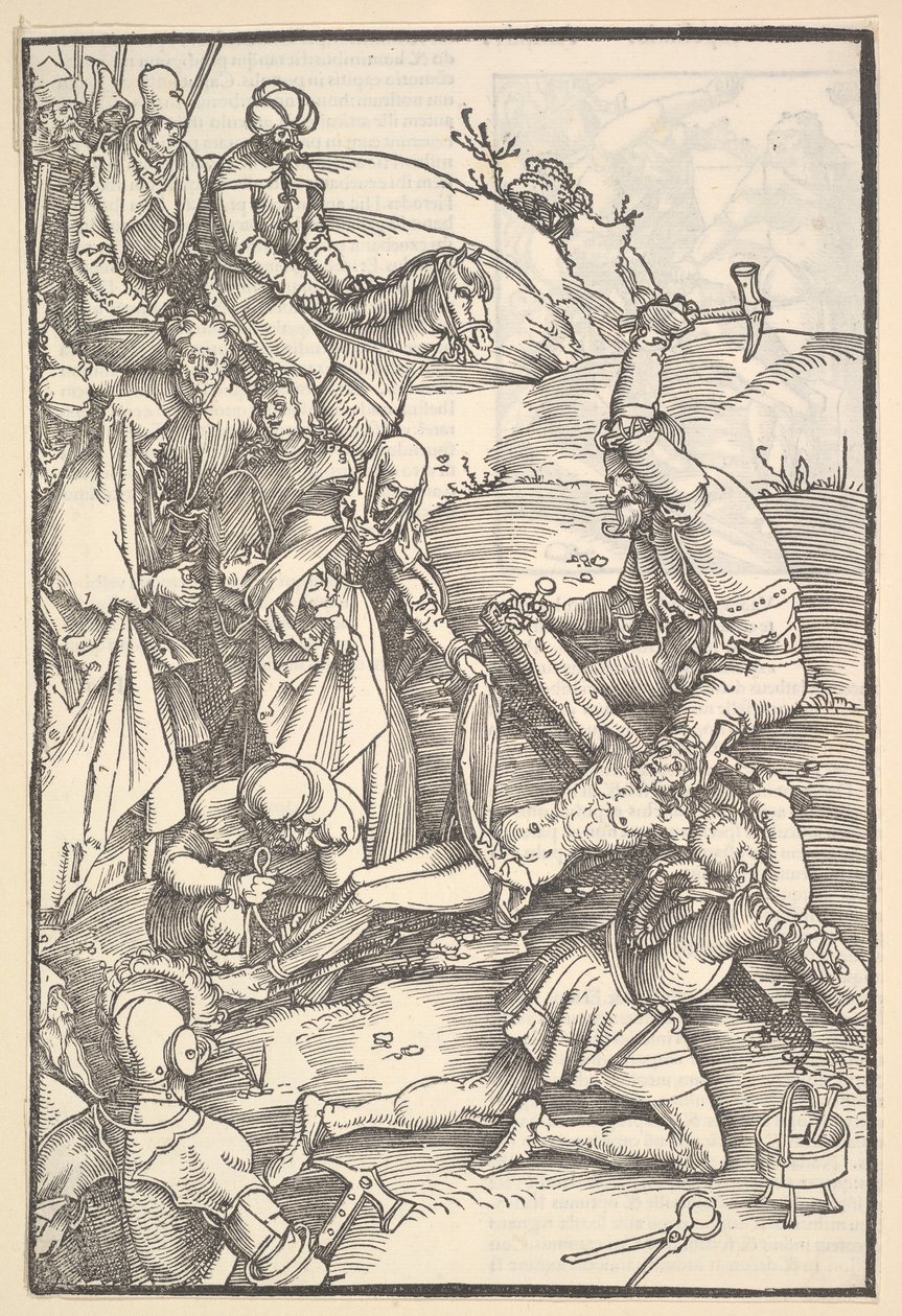 Cristo inchiodato alla croce, verso: Cristo inchiodato alla croce, da Speculum Passionis Domini, 1507 da Hans Baldung