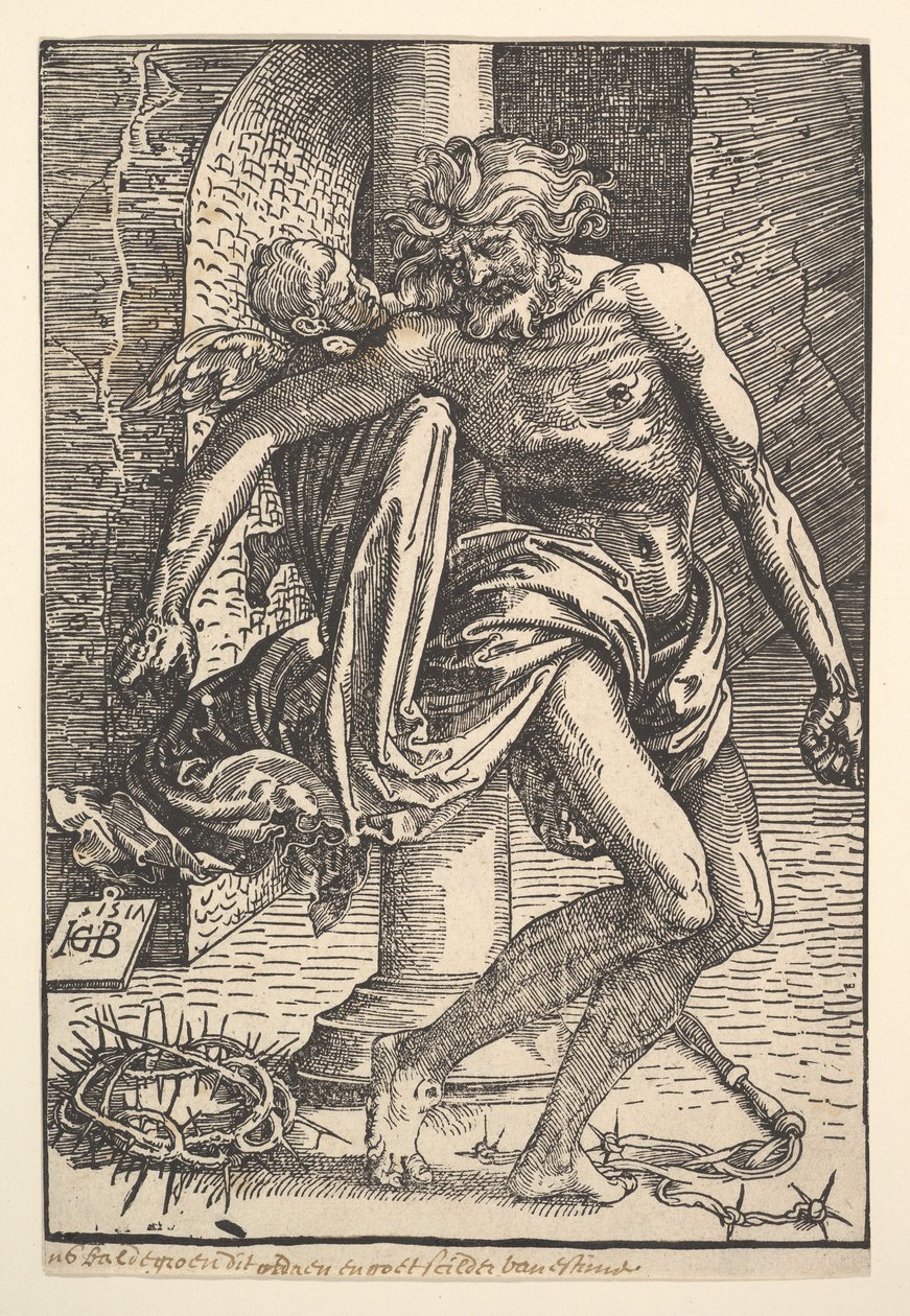 Cristo con gli strumenti della tortura sostenuto da un piccolo angelo da Hans Baldung