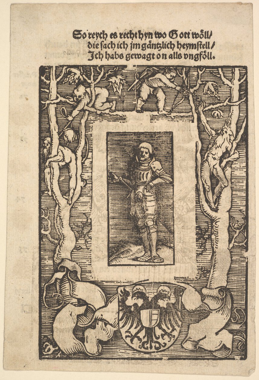 Bordo del titolo con uomo in armatura al centro da Hans Baldung