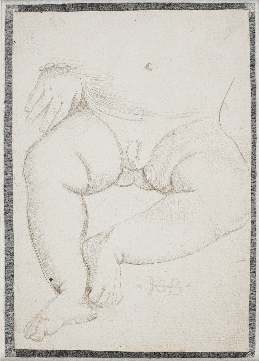 Stomaco, grembo, gamba e una mano con braccialetto di un bambino piccolo da Hans Baldung Grien