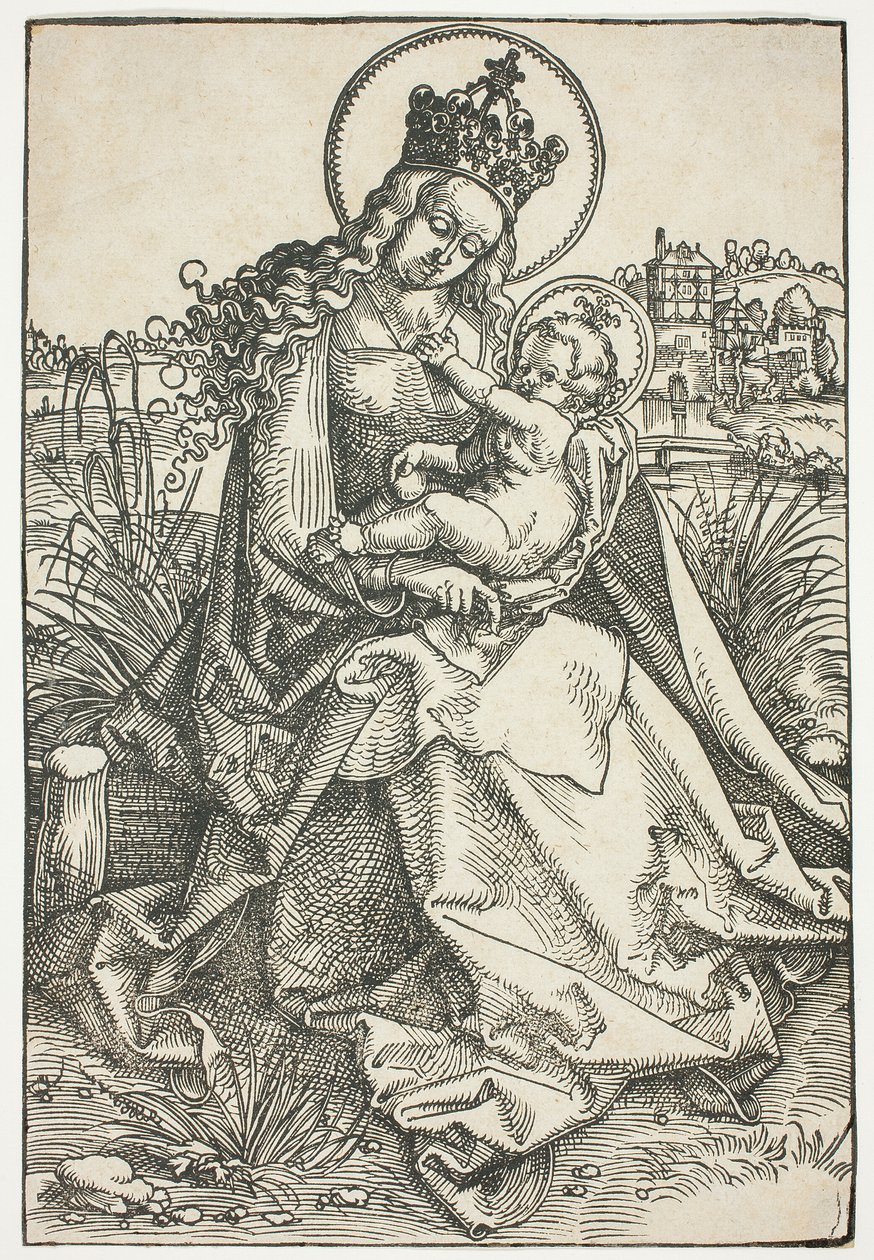 Madonna e Bambino su una panca erbosa da Hans Baldung Grien