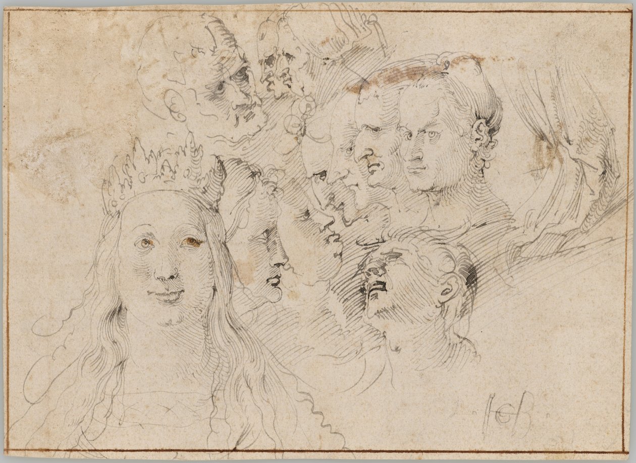 Studi di teste (recto); Studi di una figura maschile (verso) da Hans Baldung Grien