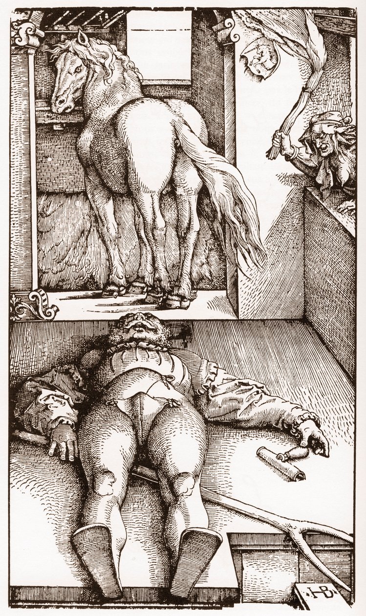 Il palafreniere stregato - (Palafreniere addormentato e strega) incisione su legno di Hans Baldung Grien (1485-1544) circa 1544 da Hans Baldung Grien
