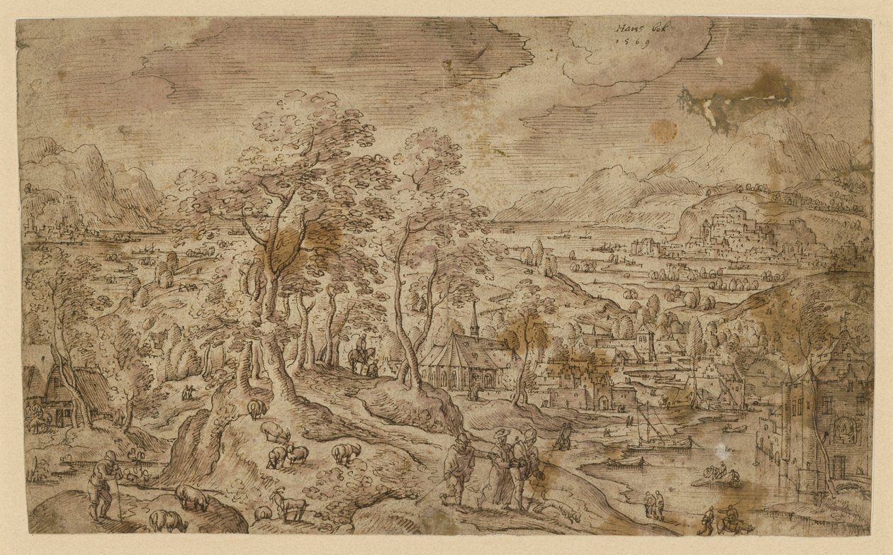 Cristo sulla via di Emmaus in un ampio paesaggio da Hans Bol