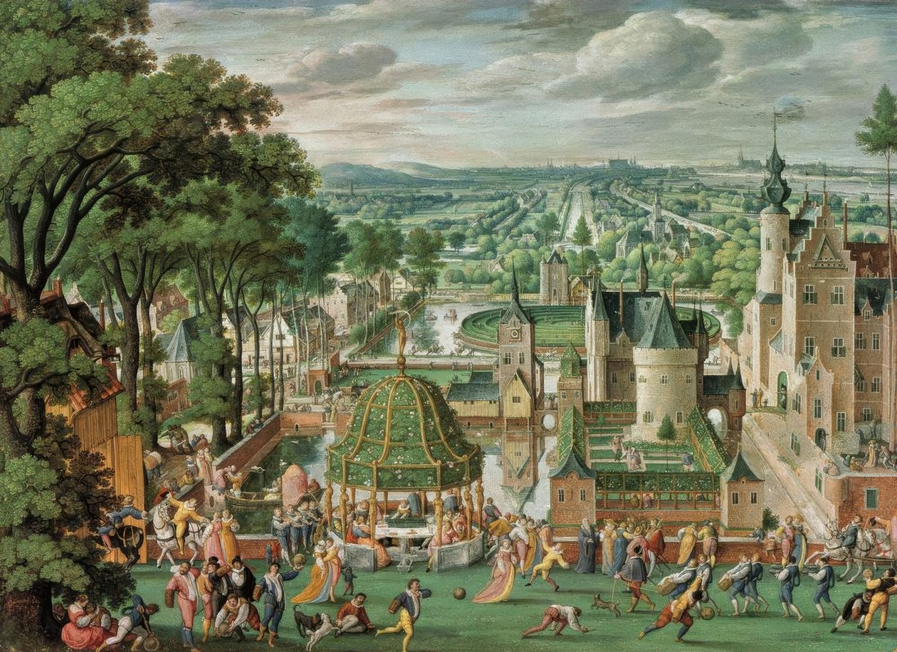 Paesaggio del parco con castello da Hans Bol