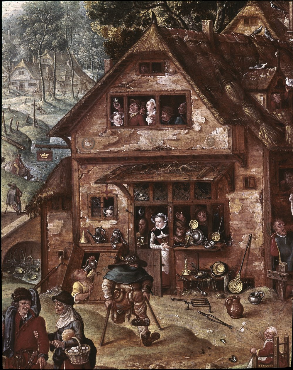 Veduta del villaggio con scene burlesche (dettaglio) da Hans Bol