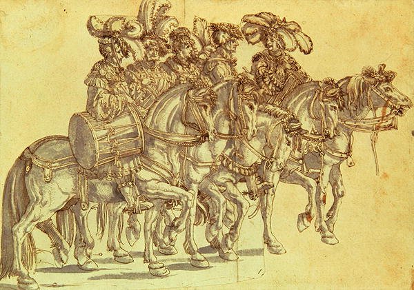 Cinque Tamburini a Cavallo, c.1500 da Hans Burgkmair