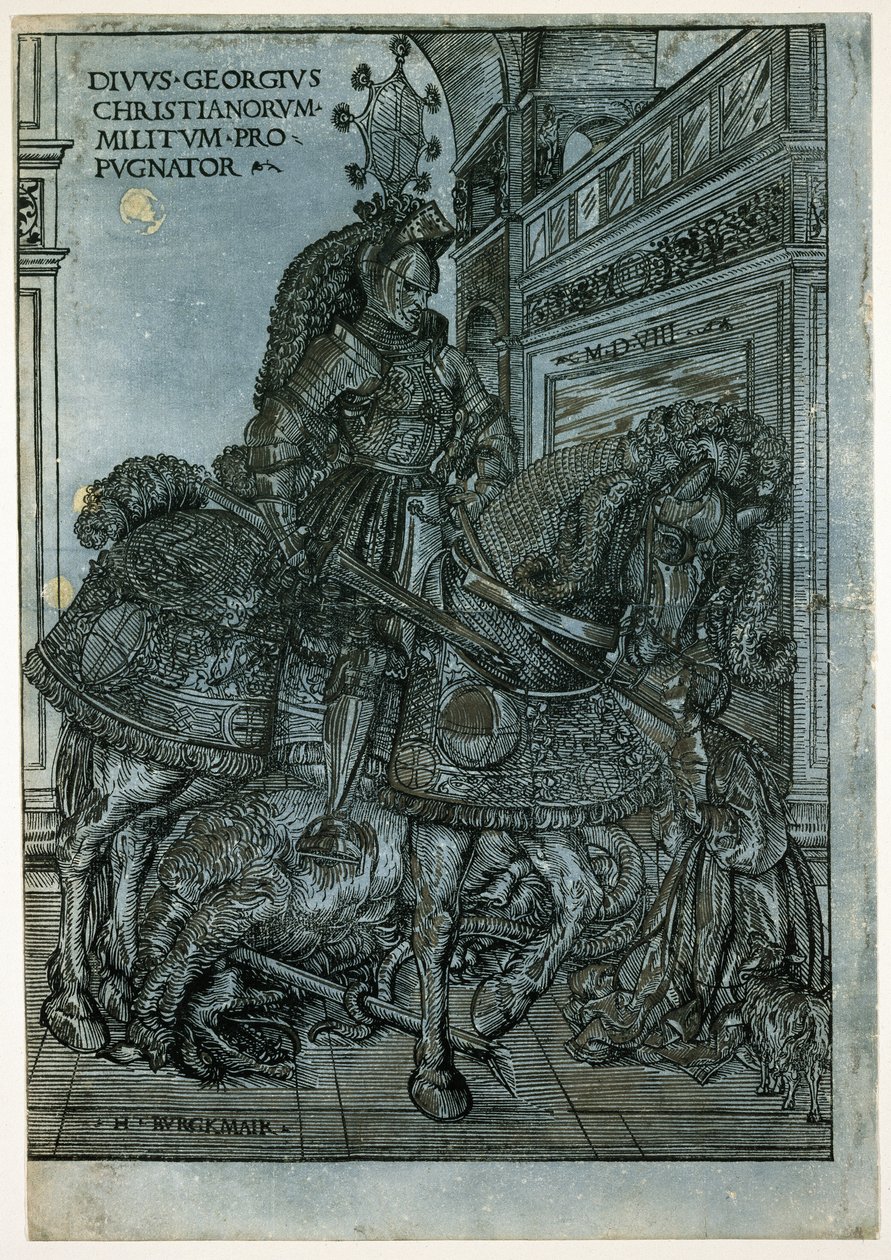 San Giorgio a cavallo, 1508 (xilografia a chiaroscuro) da Hans Burgkmair