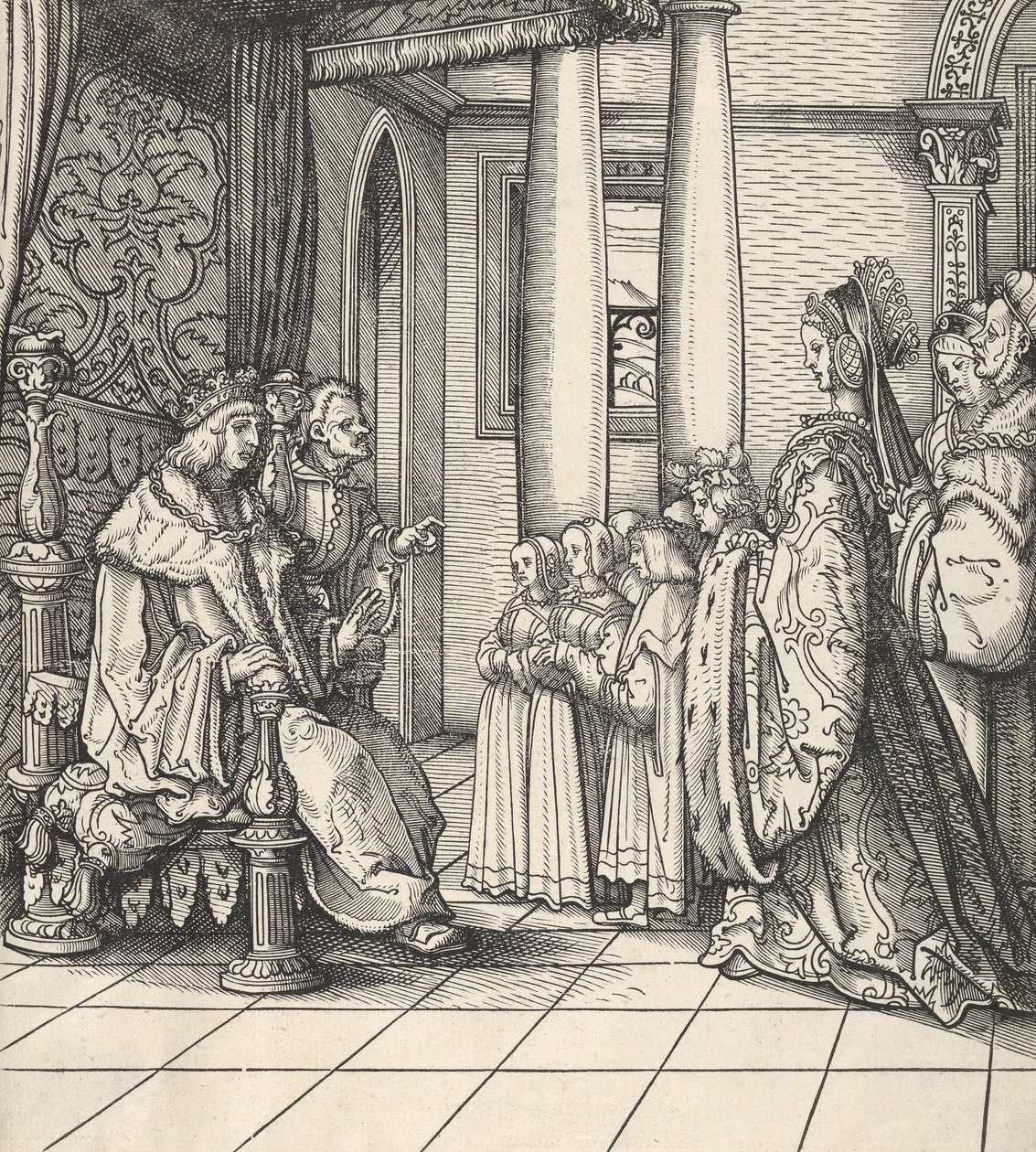 Il Re Bianco riceve sua figlia Margherita e i figli del Re Filippo, da Der Weisskunig, 1514-16 da Hans Burgkmair