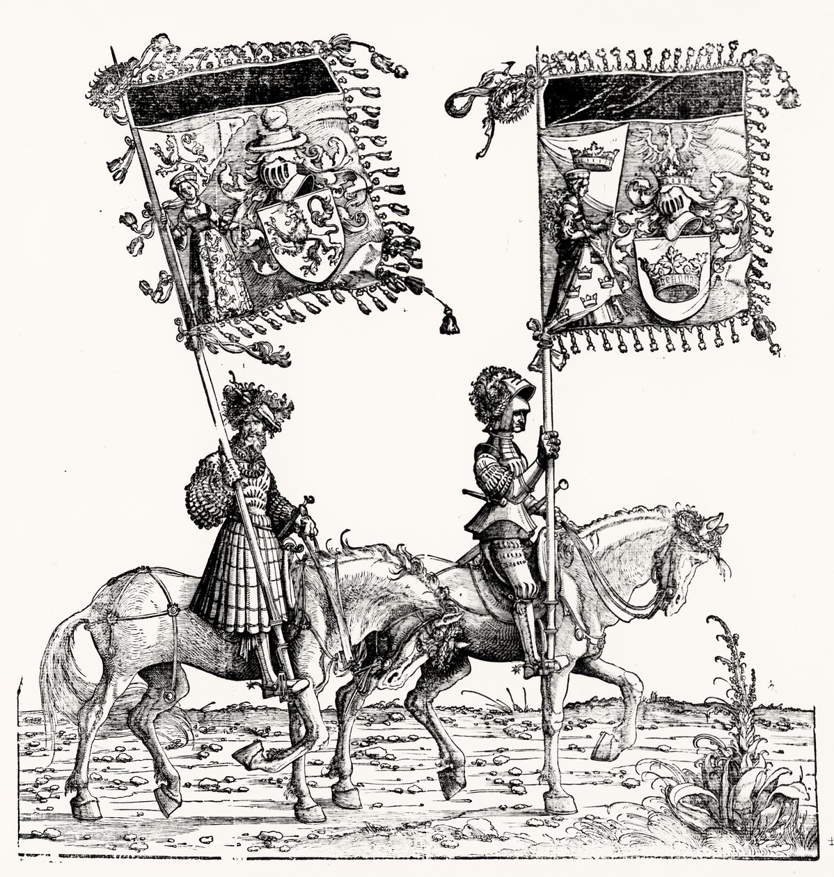 Due cavalieri a cavallo, dalla Processione Trionfale di Massimiliano, c.1516-18 da Hans Burgkmair